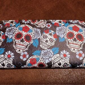 Sugar Skull Floral Wallet in Black, Red & Blue